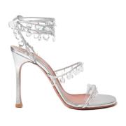 Kristalapplicatie Leren Sandalen Amina Muaddi , Gray , Dames