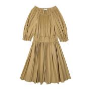 Katoenen Poplin Jurk met Plisse Detail RED Valentino , Brown , Dames