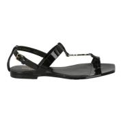 Logo Leren Sandalen met Gespsluiting Saint Laurent , Black , Dames