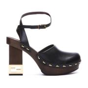 Leren pumps met decoratieve hak Fendi , Black , Dames