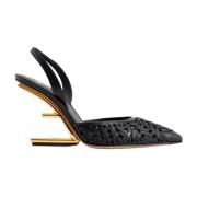 Zwarte Gevlochten Leren Slingback Pumps Fendi , Black , Dames