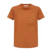 Geborduurd Logo Katoenen T-shirt Max Mara , Brown , Dames