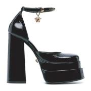 Leren Plateau Sandalen met Medusa Hoofd Versace , Black , Dames