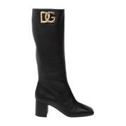 Leren laarzen met goudkleurige logohardware Dolce & Gabbana , Black , ...