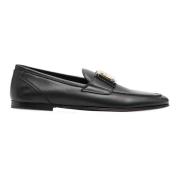 Leren Logo Loafers met Gouden Plaque Dolce & Gabbana , Black , Dames