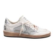 Glitter Leren Sneakers Wit Zilver Golden Goose , Gray , Dames