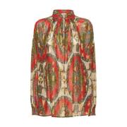 Zijden bedrukte V-hals shirt Metallic Etro , Multicolor , Dames