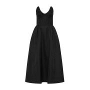 Zwarte Taffeta Midi Jurk met Korset Rebecca Vallance , Black , Dames