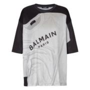 Geverfde Zwart + Grijs T-Shirt Balmain , Multicolor , Dames