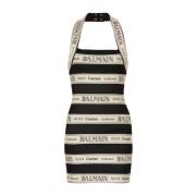 Korte Jurk met Logo Jacquard Balmain , Multicolor , Dames