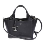 Zwarte gehamerde leren tas met metalen T Timeless hanger Tod's , Black...