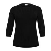 Zwart Diep Rib Pullover Trui Kaffe Curve , Black , Dames