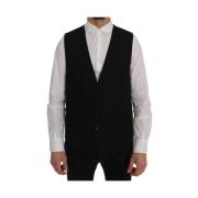 Elegante Gestreepte Wollen Vest Dolce & Gabbana , Black , Heren