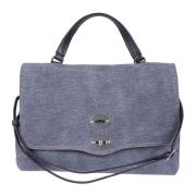 Denim Coated Tote Tas met Twist Lock Zanellato , Blue , Dames