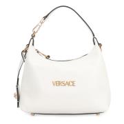 Hobo tas van leer met reliëf logo Versace , White , Dames