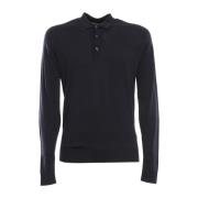 Blauwe Merinowol Lange Mouw Polo John Smedley , Black , Heren