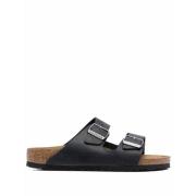 Zwarte Leren Sandalen Dubbele Gesp Instapper Birkenstock , Black , Her...