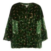 Multicolor Velvet Devore' Kraagloze Jas Dries Van Noten , Green , Dame...