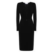 Zwarte V-hals jurk met lange mouwen Genny , Black , Dames