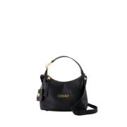 Zwarte Leren Hobo Schoudertas Versace , Black , Dames