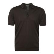 Bruine Gebreide Poloshirt Korte Mouwen John Smedley , Brown , Heren