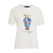 Wit Stijlvol T-shirt met Print Polo Ralph Lauren , White , Dames