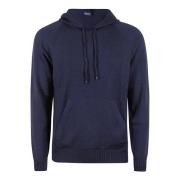 Blauwe wollen hoodie trui met zak Drumohr , Blue , Heren