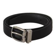 Luxe Zijden Leren Riem met Logogesp Dolce & Gabbana , Black , Heren