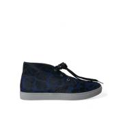 Blauwe Luipaardprint Mid-Top Sneakers Dolce & Gabbana , Blue , Heren