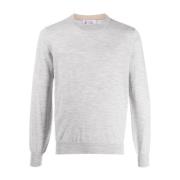 Grijze Wol Lange Mouw Sweater Brunello Cucinelli , Gray , Heren