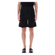 Zwarte Wol Gabardine Wijde Pijp Shorts Auralee , Black , Heren