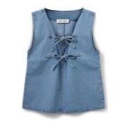 Denim Blauwe Mouwloze Top met V-hals Sofie Schnoor , Blue , Dames