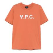 Oranje Velours Logo Crew Neck T-shirt A.p.c. , Orange , Heren