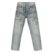 Blauwe All-Over Print Distressed Jeans Amiri , Blue , Heren