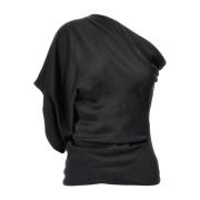 Zwarte Gedrapeerde Top met Asymmetrische Hals Rick Owens , Black , Dam...