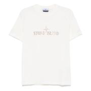 Witte Crew Neck T-shirt met Front Print Stone Island , White , Heren