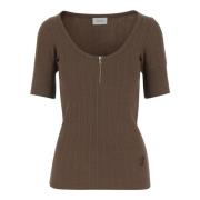 Logo Gebreid T-shirt met Ritssluiting Patou , Brown , Dames