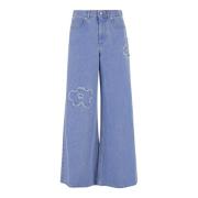 Bloemen Applicaties Wijde Pijp Denim Jeans Marni , Blue , Dames