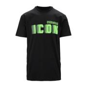 Heren Icon Print Katoenen T-Shirt Dsquared2 , Black , Heren