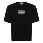 Zwart Logo Print T-shirt Stone Island , Black , Heren