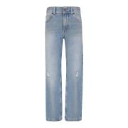 Lichtblauwe Katoenen Straight Leg Jeans Palm Angels , Blue , Dames