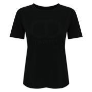 Zwart Katoenen T-shirt Polo Geborduurd Logo Twinset , Black , Dames