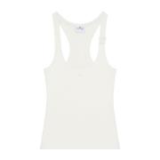 Witte Geribbelde Tanktop met AC Borduurwerk Courrèges , White , Dames