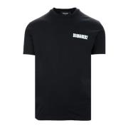 Zwarte Oversized T-shirt met Geribbelde Kraag Dsquared2 , Black , Here...