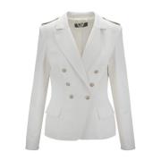 Double-breasted leren jas met gouden knopen Elisabetta Franchi , White...