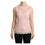 Elegante roze kanten blouse zonder mouwen Dolce & Gabbana , Pink , Dam...