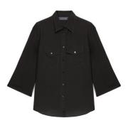 Linnen Lyocell Shirt met Zakken Elena Mirò , Black , Dames