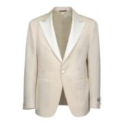 Elegante Witte Moiré Smokingjasje Canali , Beige , Heren