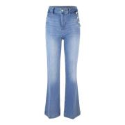 Blauwe Flare Jeans met Juweelknopen Liu Jo , Blue , Dames