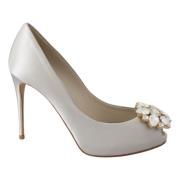 Witte Kristal Peep Toe Zijden Hakken Dolce & Gabbana , White , Dames